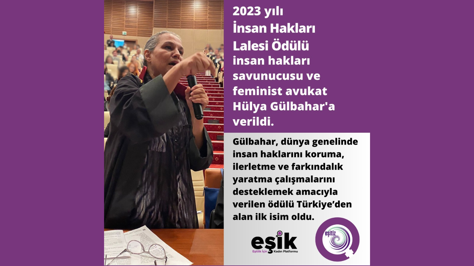 2023 Yılı İnsan Hakları Lalesi Ödülü, Hülya Gülbahar'a Verildi